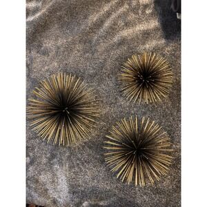 Vintage Set three Brass Starburst urchin  Wall Mounts Metal